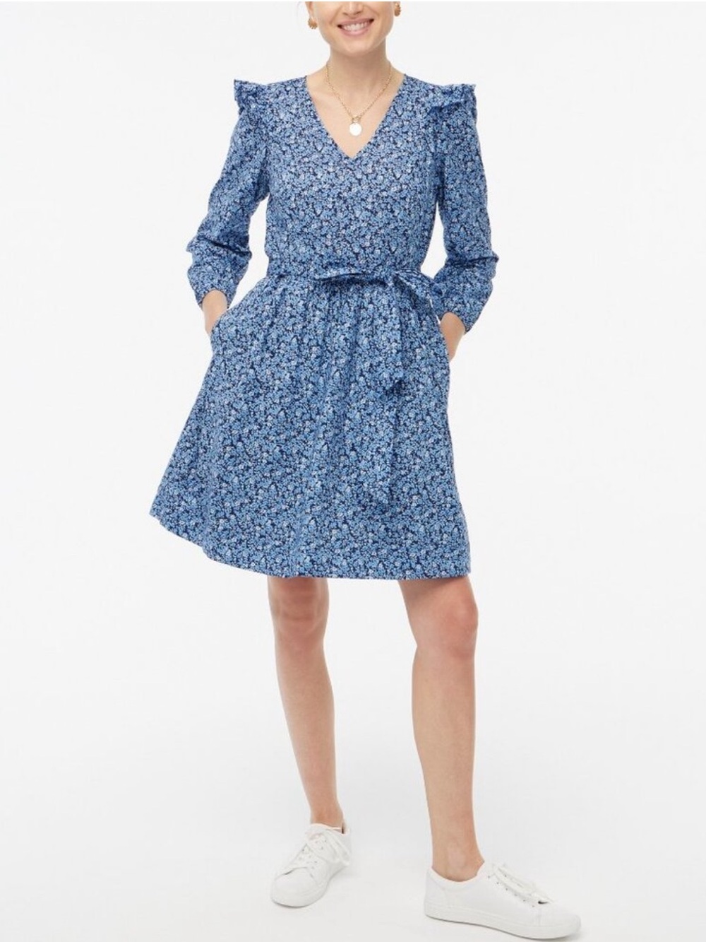 J.Crew Blue Floral Cotton Mini Dress Puff Sleeve Large